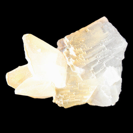 Clear Yellow Fluorite with 45mm dog-tooth Calcite 98*76*55mm 286g in sunlight - Rocks and Things Store