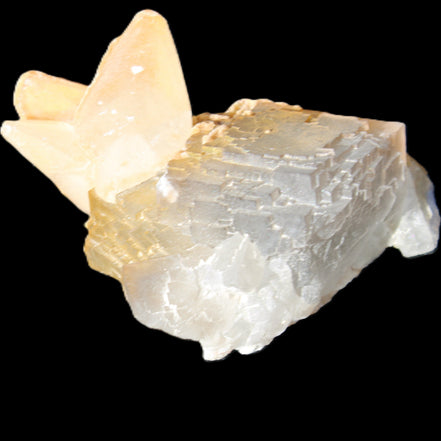 Clear Yellow Fluorite with 45mm dog-tooth Calcite 98*76*55mm 286g in sunlight - Rocks and Things Store