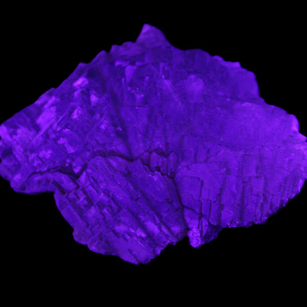 Clear Fluorite stepped cluster 87*80*28mm 238g in UV light - Rocks and Things Store