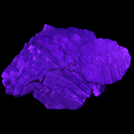 Clear Fluorite stepped cluster 87*80*28mm 238g in UV light - Rocks and Things Store