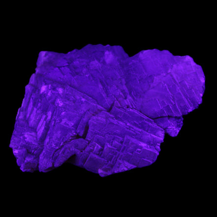 Clear Fluorite stepped cluster 87*80*28mm 238g in UV light - Rocks and Things Store