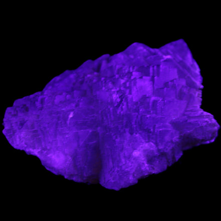 Clear Fluorite stepped cluster 87*80*28mm 238g in UV light - Rocks and Things Store