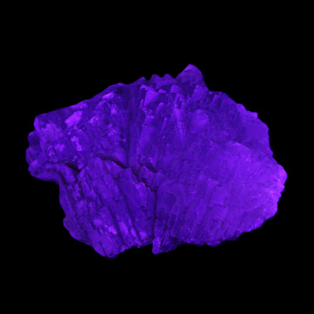 Clear Fluorite stepped cluster 87*80*28mm 238g in UV light - Rocks and Things Store