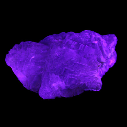 Clear Fluorite stepped cluster 87*80*28mm 238g in UV light - Rocks and Things Store