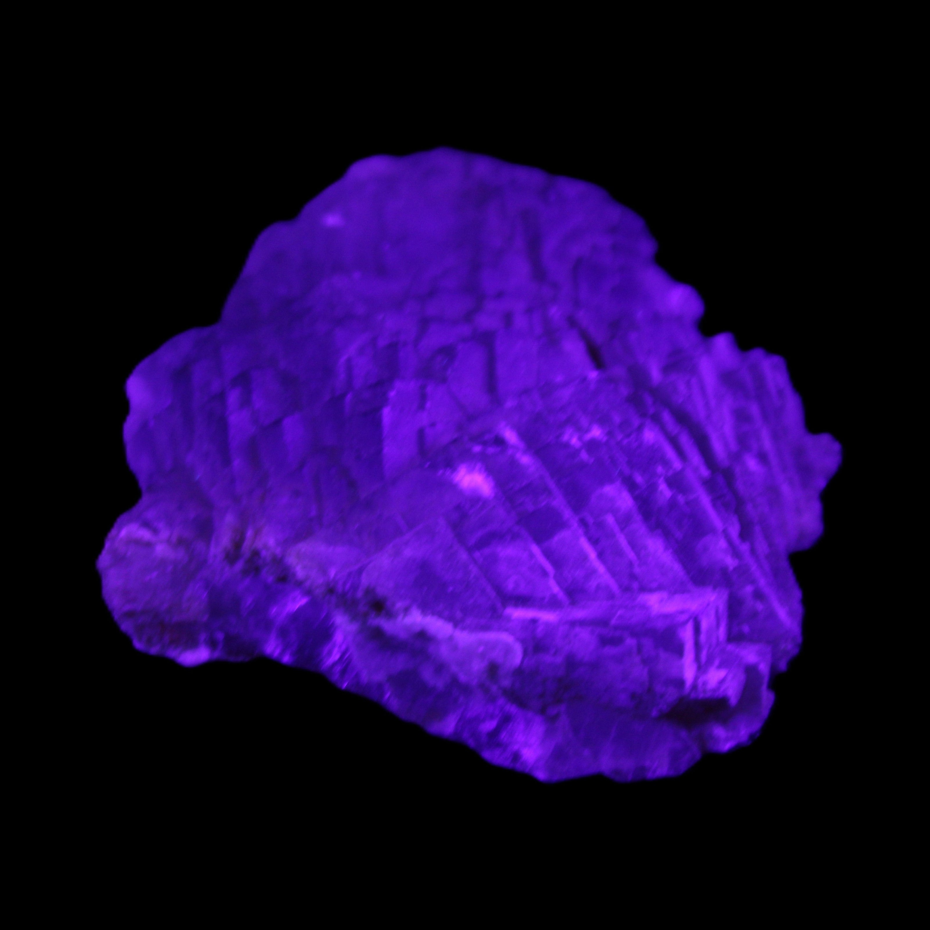 Clear Fluorite stepped cluster 87*80*28mm 238g in UV light - Rocks and Things Store