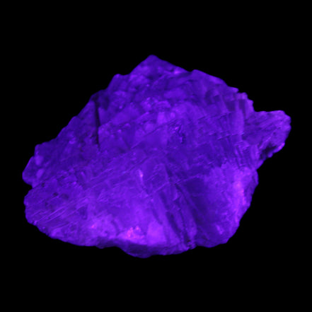 Clear Fluorite stepped cluster 87*80*28mm 238g in UV light - Rocks and Things Store