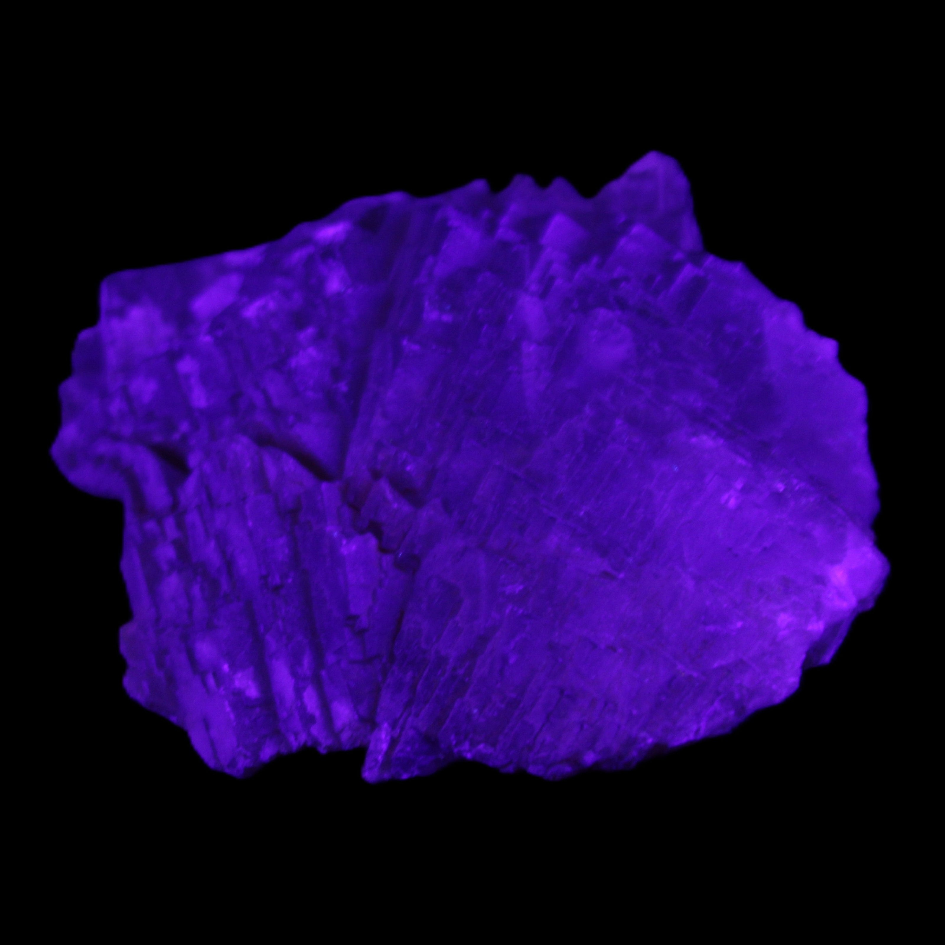Clear Fluorite stepped cluster 87*80*28mm 238g in UV light - Rocks and Things Store
