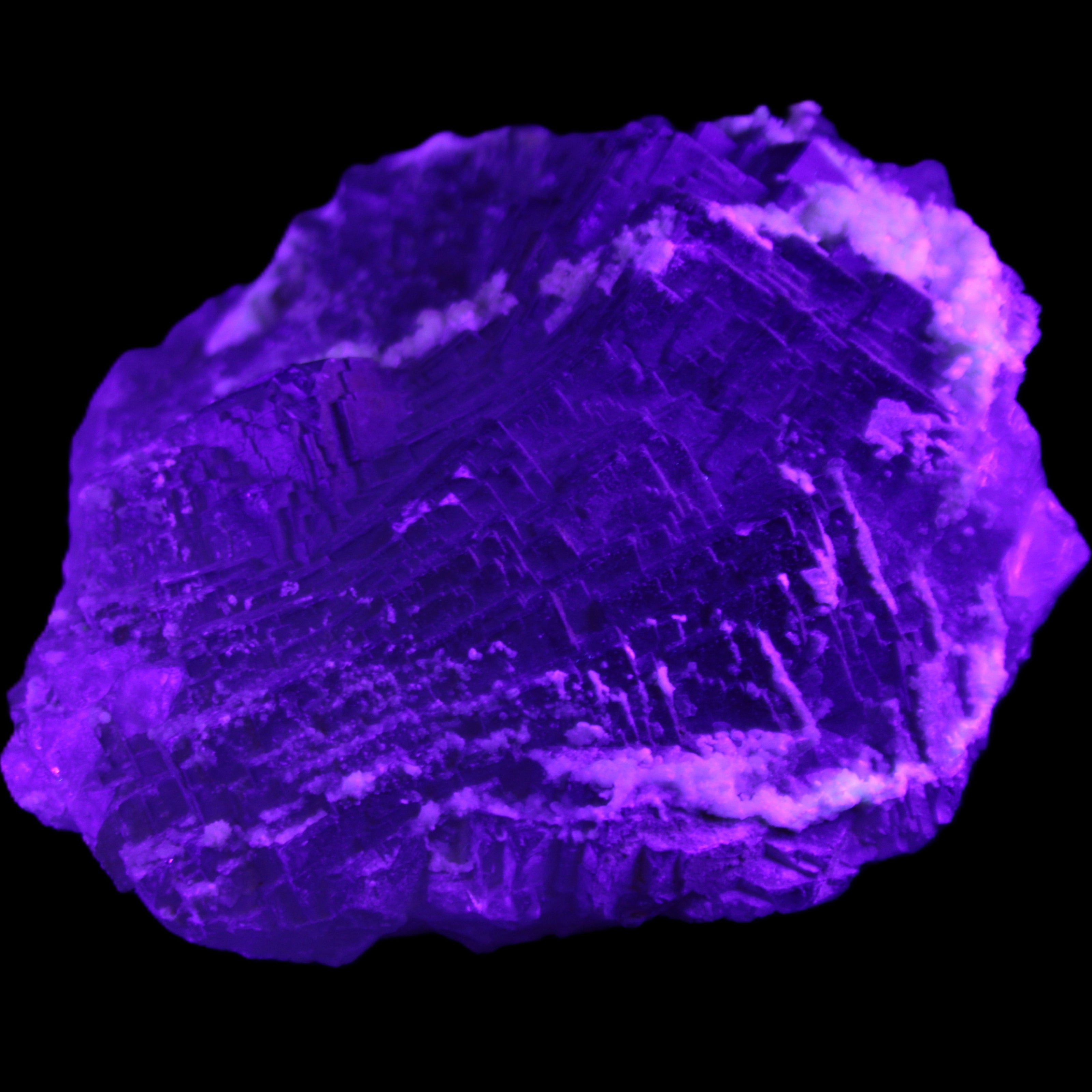 Clear and Coloured Fluorite cluster 110*100*58mm 1056g in UV light - Rocks and Things Store