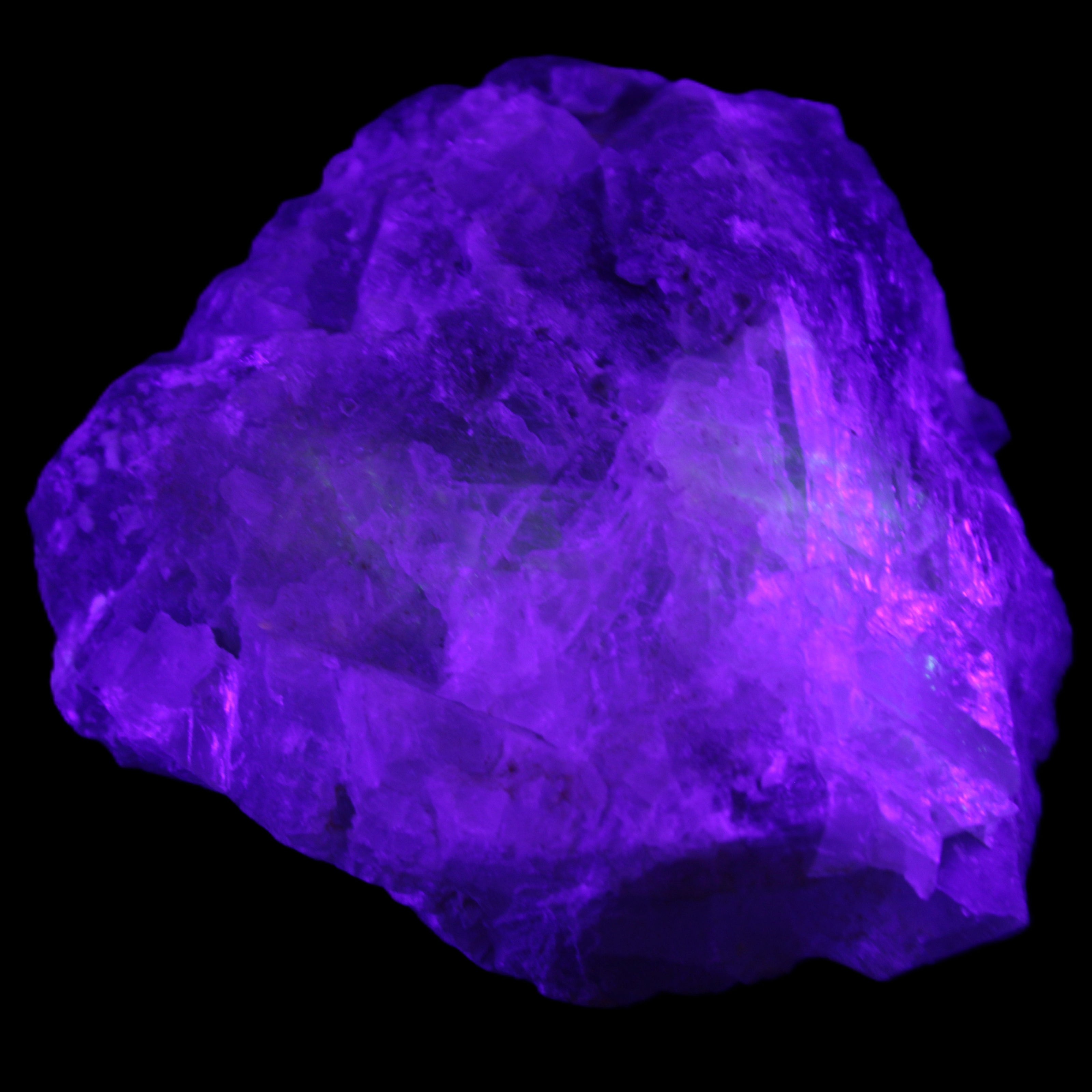 Clear and Coloured Fluorite cluster 110*100*58mm 1056g in UV light - Rocks and Things Store