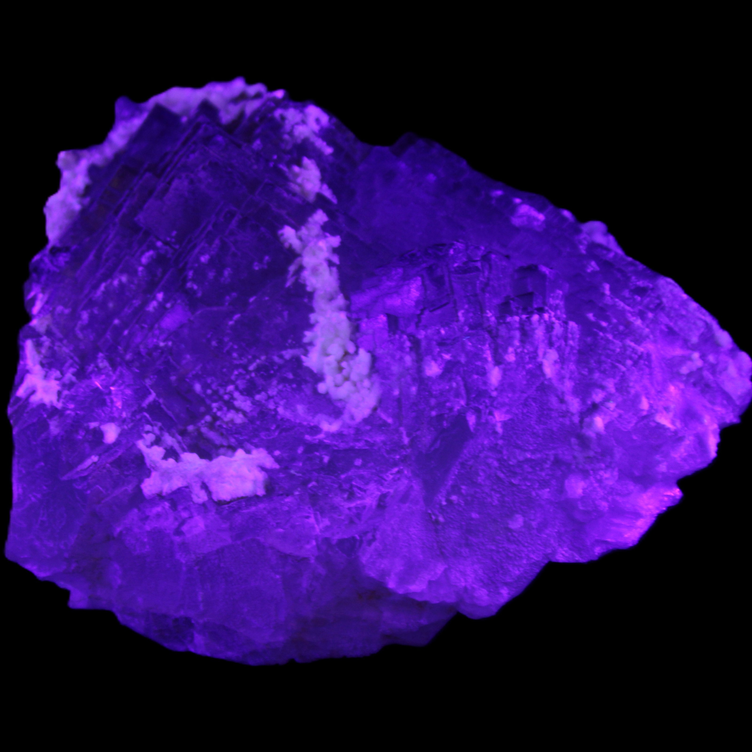 Clear and Coloured Fluorite cluster 110*100*58mm 1056g in UV light - Rocks and Things Store