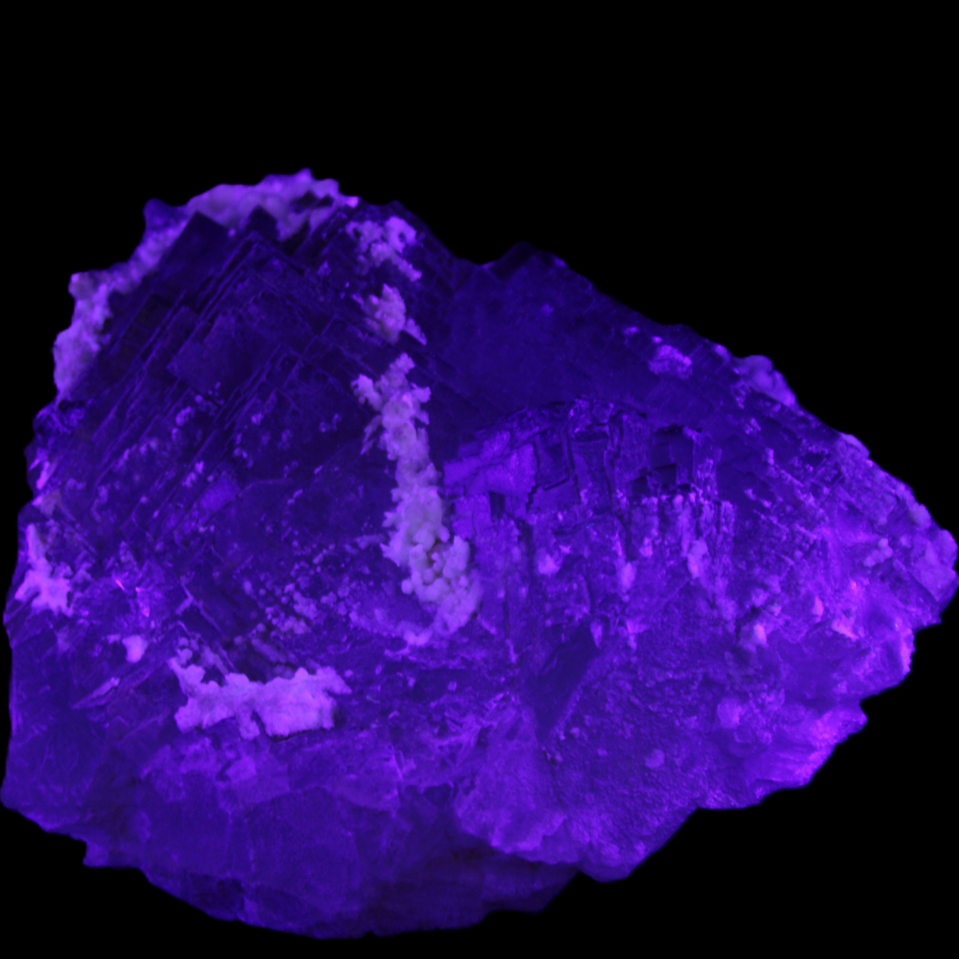 Clear and Coloured Fluorite cluster 110*100*58mm 1056g in UV light - Rocks and Things Store