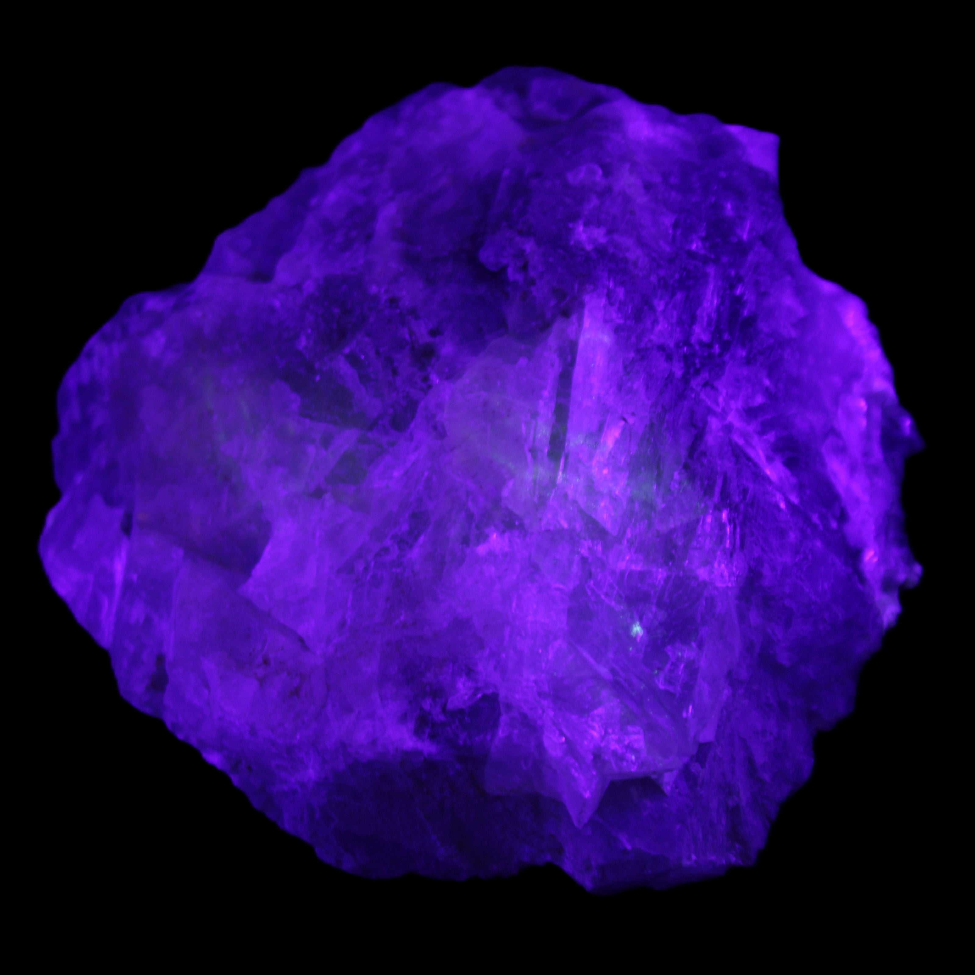 Clear and Coloured Fluorite cluster 110*100*58mm 1056g in UV light - Rocks and Things Store