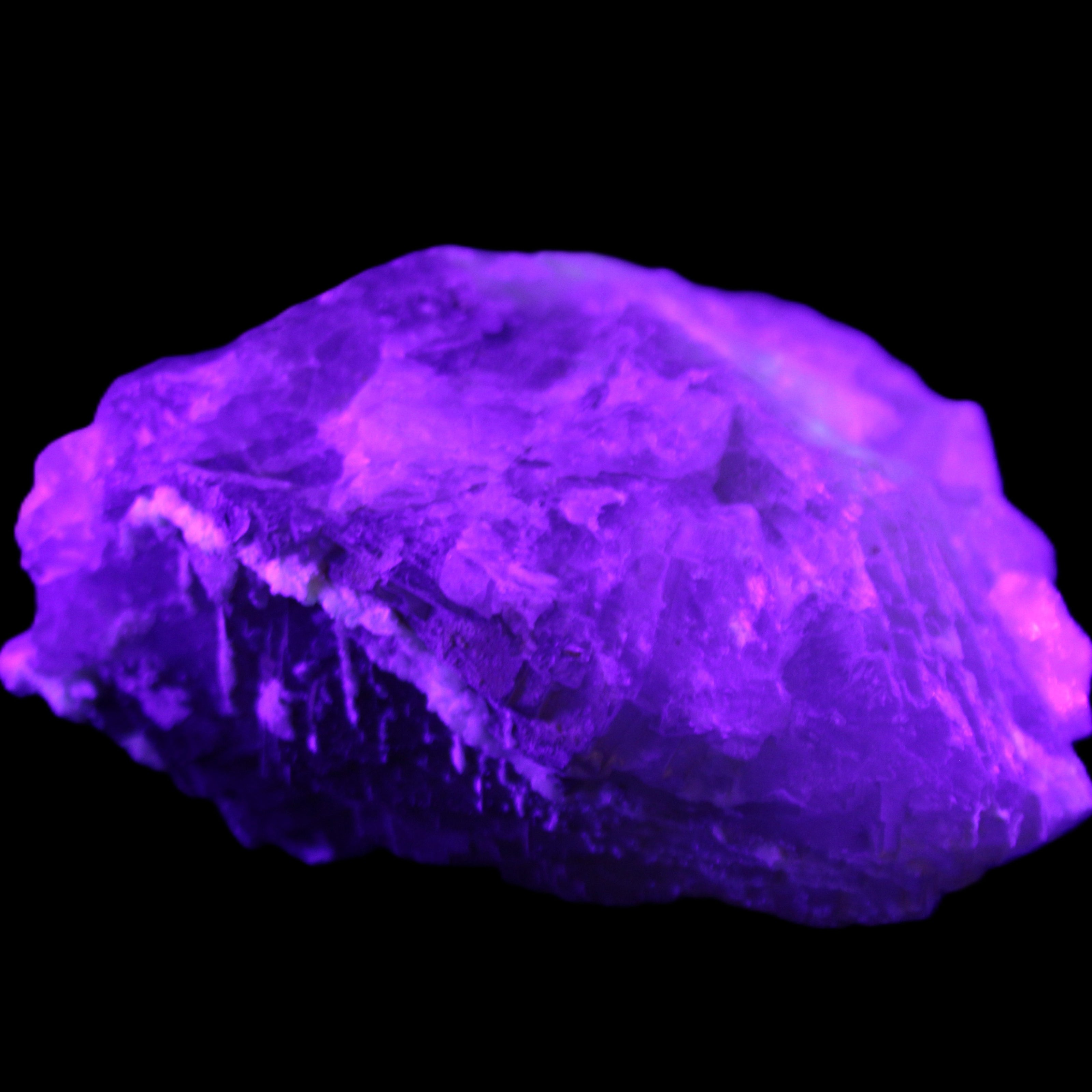 Clear and Coloured Fluorite cluster 110*100*58mm 1056g in UV light - Rocks and Things Store