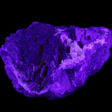 Clear and Coloured Fluorite cluster 110*100*58mm 1056g in UV light - Rocks and Things Store