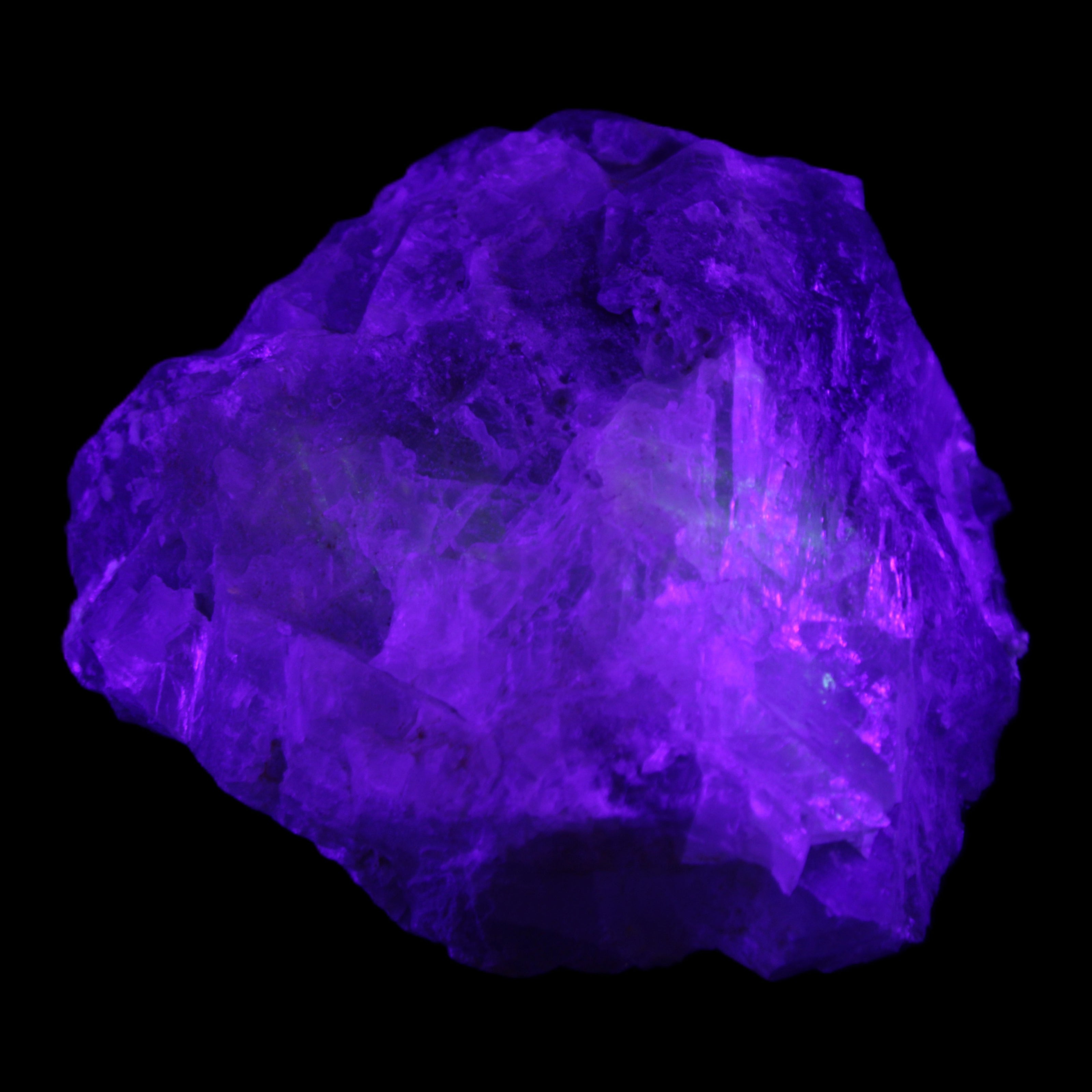 Clear and Coloured Fluorite cluster 110*100*58mm 1056g in UV light - Rocks and Things Store