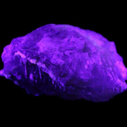 Clear and Coloured Fluorite cluster 110*100*58mm 1056g in UV light - Rocks and Things Store