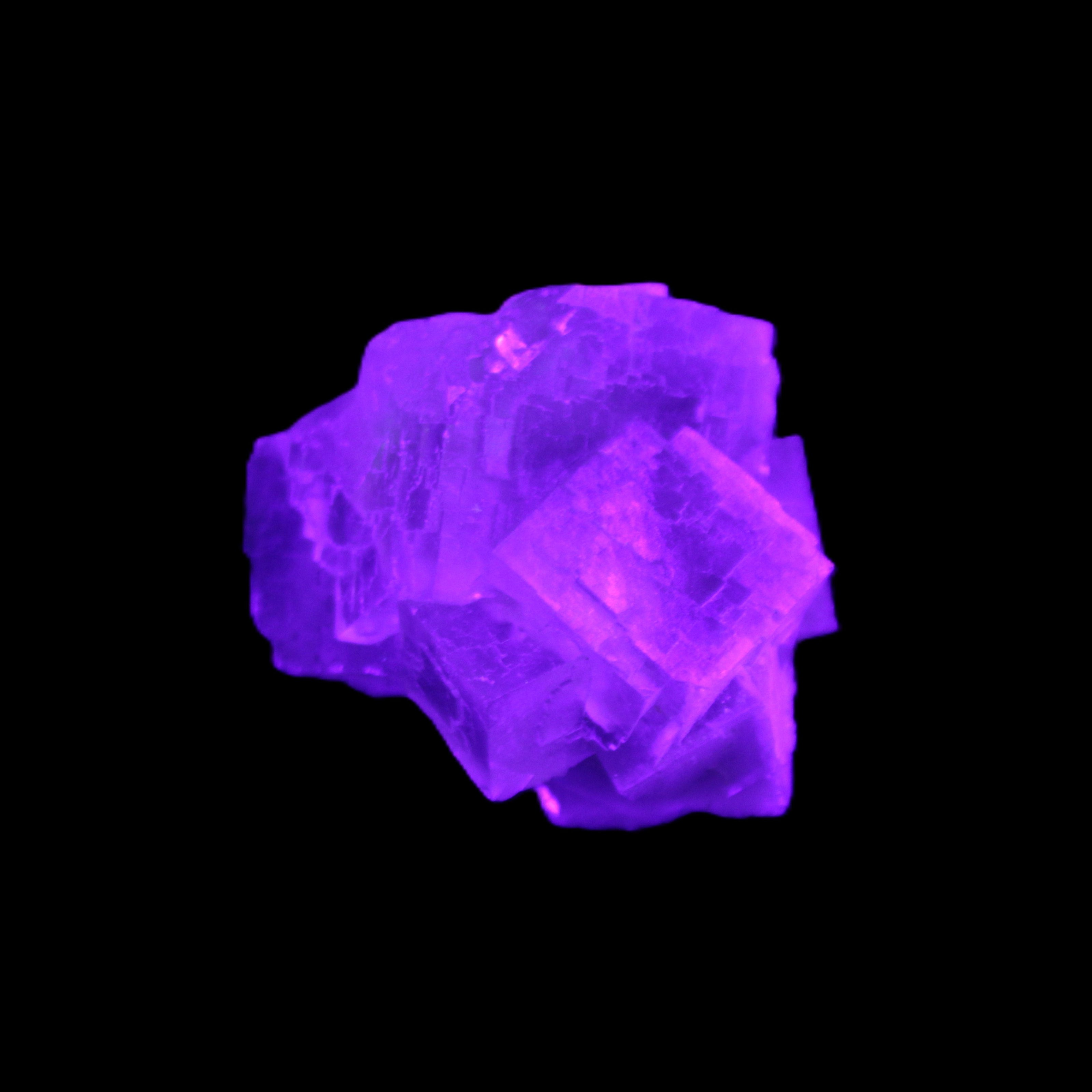Clear Fluorite cubic cluster 45*40*40mm 102g in UV light - Rocks and Things Store
