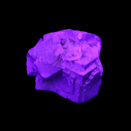 Clear Fluorite cubic cluster 45*40*40mm 102g in UV light - Rocks and Things Store