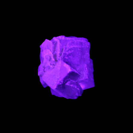 Clear Fluorite cubic cluster 45*40*40mm 102g in UV light - Rocks and Things Store