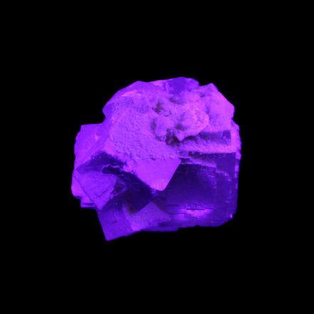 Clear Fluorite cubic cluster 45*40*40mm 102g in UV light - Rocks and Things Store