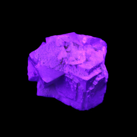 Clear Fluorite cubic cluster 45*40*40mm 102g in UV light - Rocks and Things Store