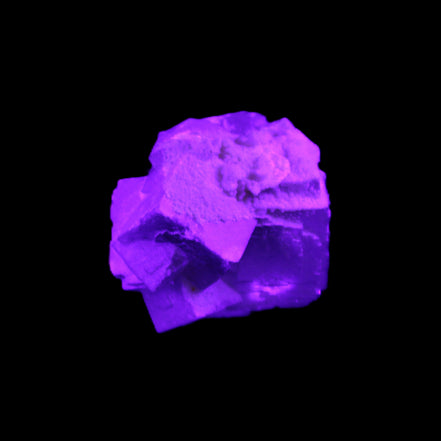 Clear Fluorite cubic cluster 45*40*40mm 102g in UV light - Rocks and Things Store