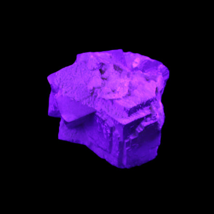 Clear Fluorite cubic cluster 45*40*40mm 102g in UV light - Rocks and Things Store