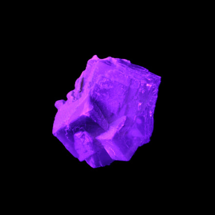 Clear Fluorite cubic cluster 45*40*40mm 102g in UV light - Rocks and Things Store