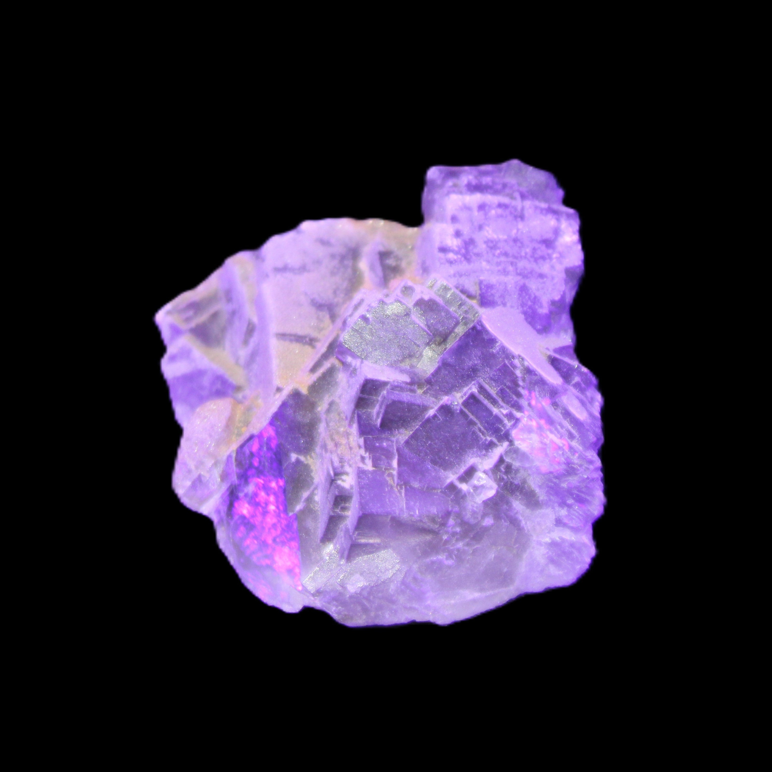 Clear Fluorite cubic cluster 62*60*28mm 104g in UV and flashlight - Rocks and Things Store