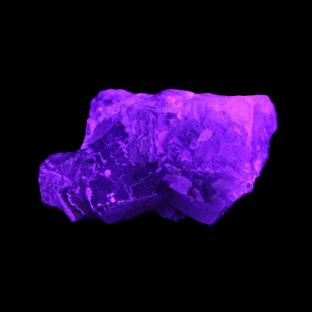Clear Fluorite cubic cluster 62*60*28mm 104g in UV light - Rocks and Things Store