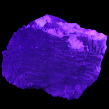 Clear Fluorite stepped cluster 90*80*52mm 523g in UV light - Rocks and Things Store