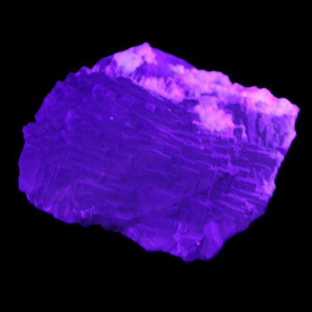 Clear Fluorite stepped cluster 90*80*52mm 523g in UV light - Rocks and Things Store