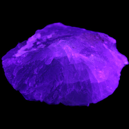 Clear Fluorite stepped cluster 90*80*52mm 523g in UV light - Rocks and Things Store