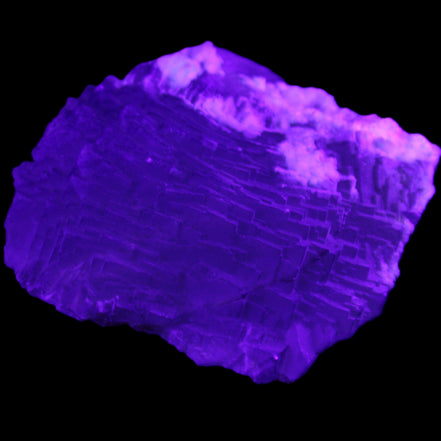 Clear Fluorite stepped cluster 90*80*52mm 523g in UV light - Rocks and Things Store