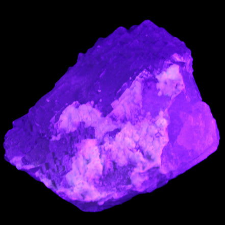 Clear Fluorite stepped cluster 90*80*52mm 523g in UV light - Rocks and Things Store