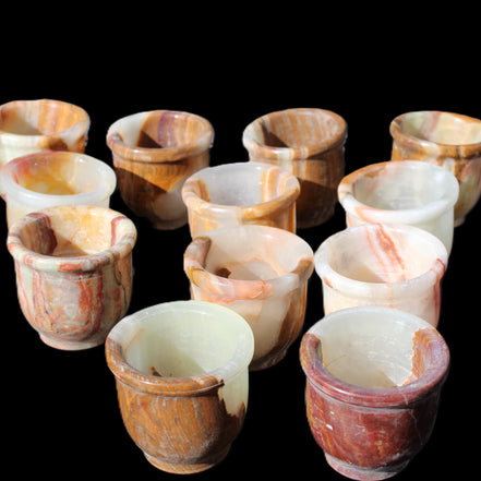 Afghan Jade hand-carved Tea Set with 12 cups in sunlight - Rocks and Things Store