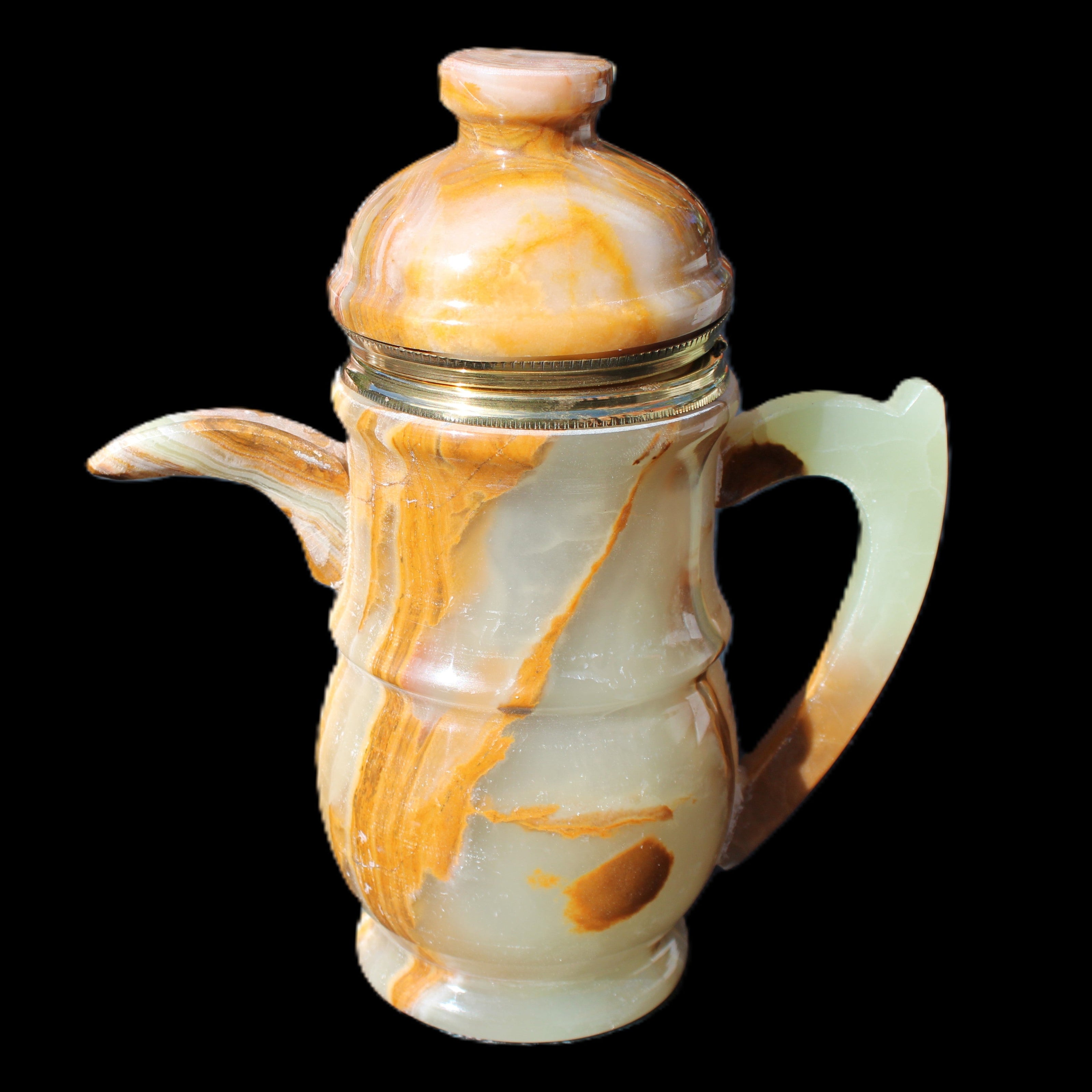 Afghan Jade hand-carved Tea Set with 12 cups in sunlight - Rocks and Things Store