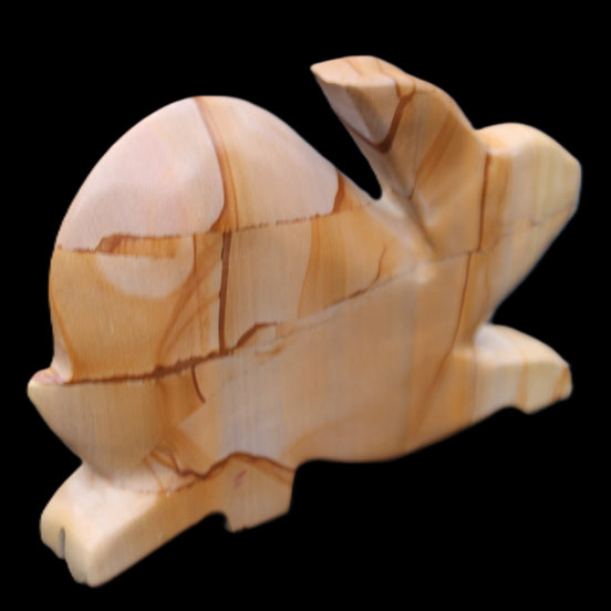 Teakwood marble hand-carved Rabbit 153*104*24mm 516g in sunlight - Rocks and Things Store