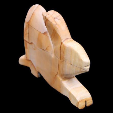 Teakwood marble hand-carved Rabbit 153*104*24mm 516g in sunlight - Rocks and Things Store