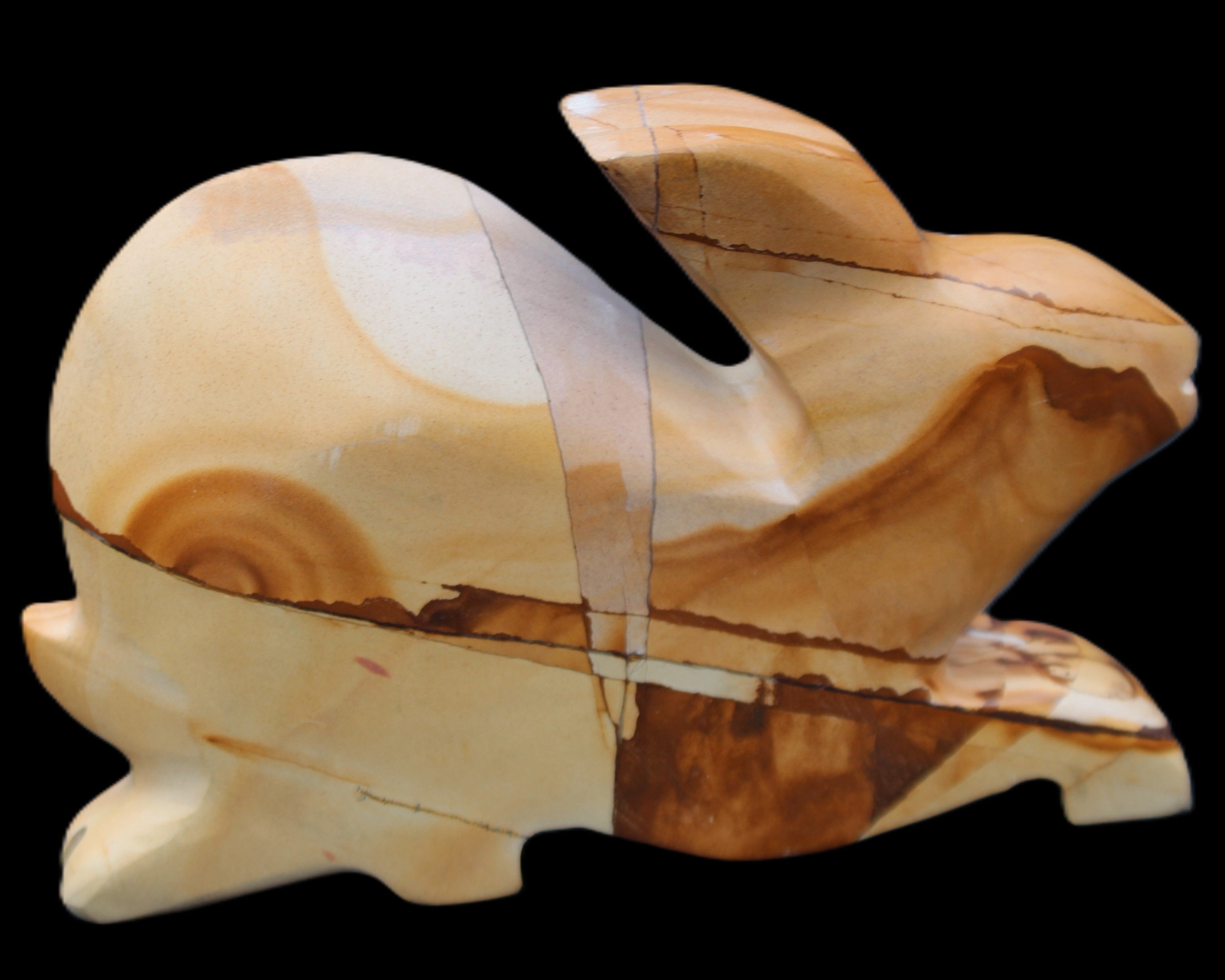 Teakwood marble hand-carved Rabbit 155*105*25mm 571g in sunlight - Rocks and Things Store