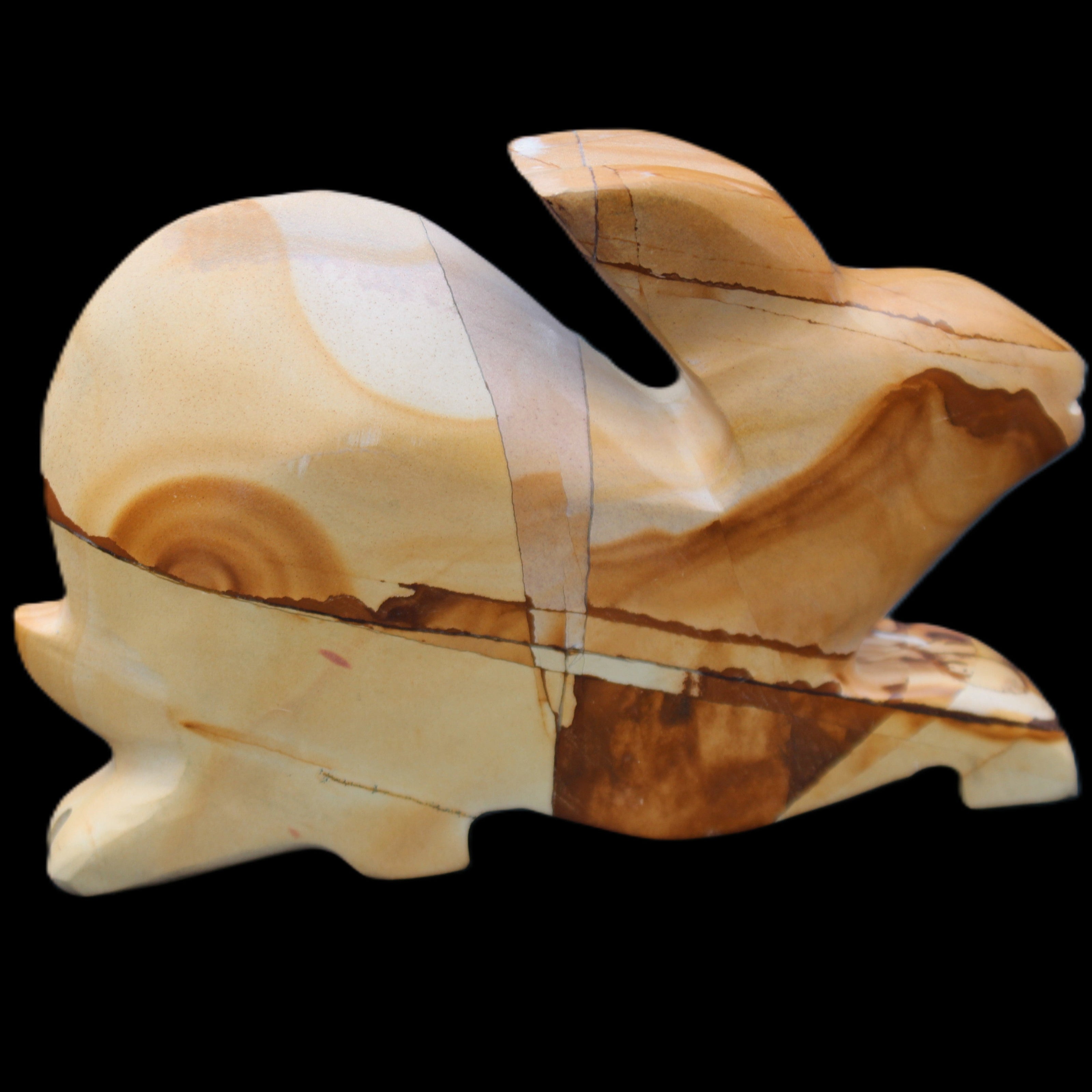 Teakwood marble hand-carved Rabbit 155*105*25mm 571g in sunlight - Rocks and Things Store
