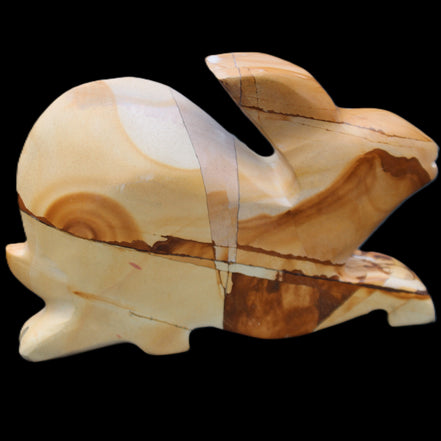 Teakwood marble hand-carved Rabbit 155*105*25mm 571g in sunlight - Rocks and Things Store