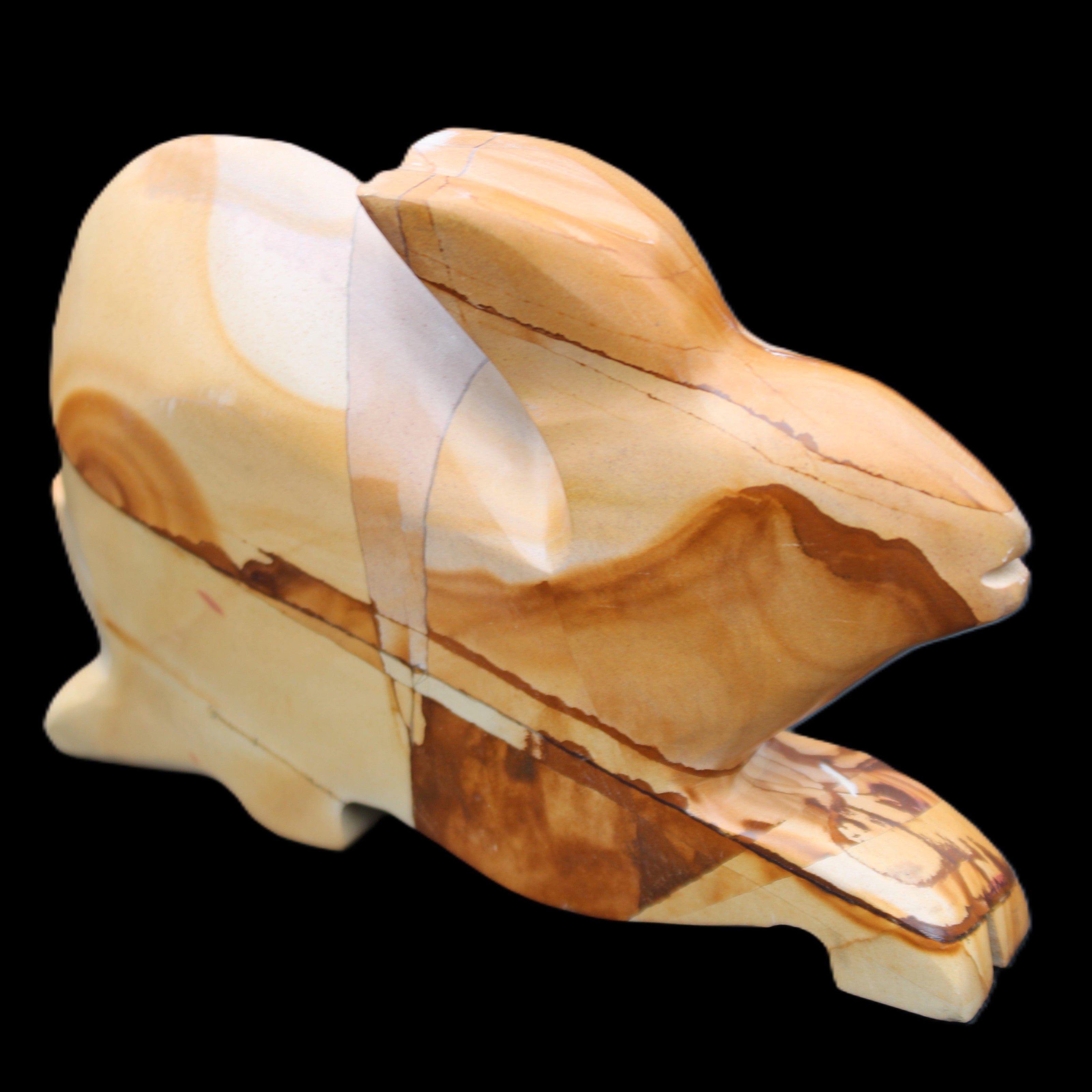 Teakwood marble hand-carved Rabbit 155*105*25mm 571g in sunlight - Rocks and Things Store