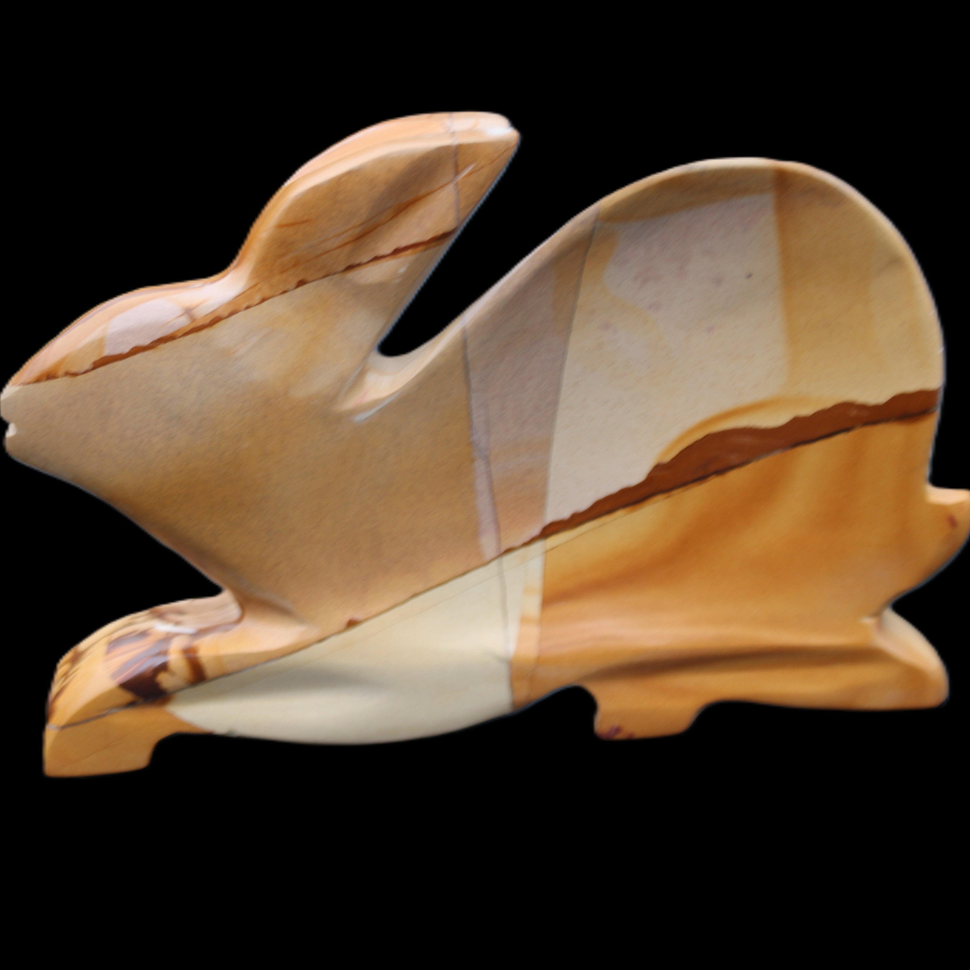 Teakwood marble hand-carved Rabbit 155*105*25mm 571g in sunlight - Rocks and Things Store