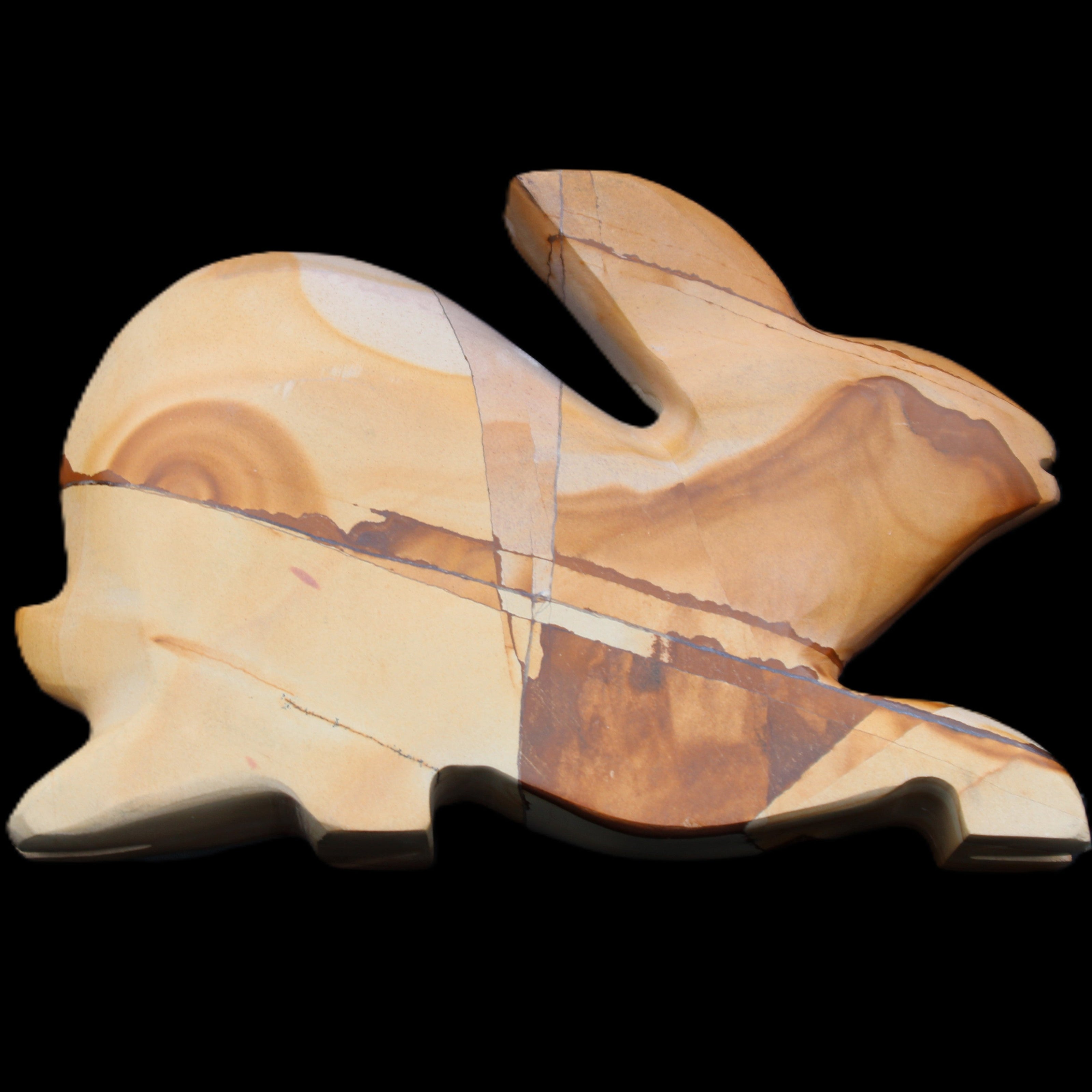 Teakwood marble hand-carved Rabbit 155*105*25mm 571g in sunlight - Rocks and Things Store