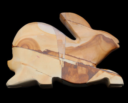 Teakwood marble hand-carved Rabbit 155*105*25mm 571g in sunlight - Rocks and Things Store