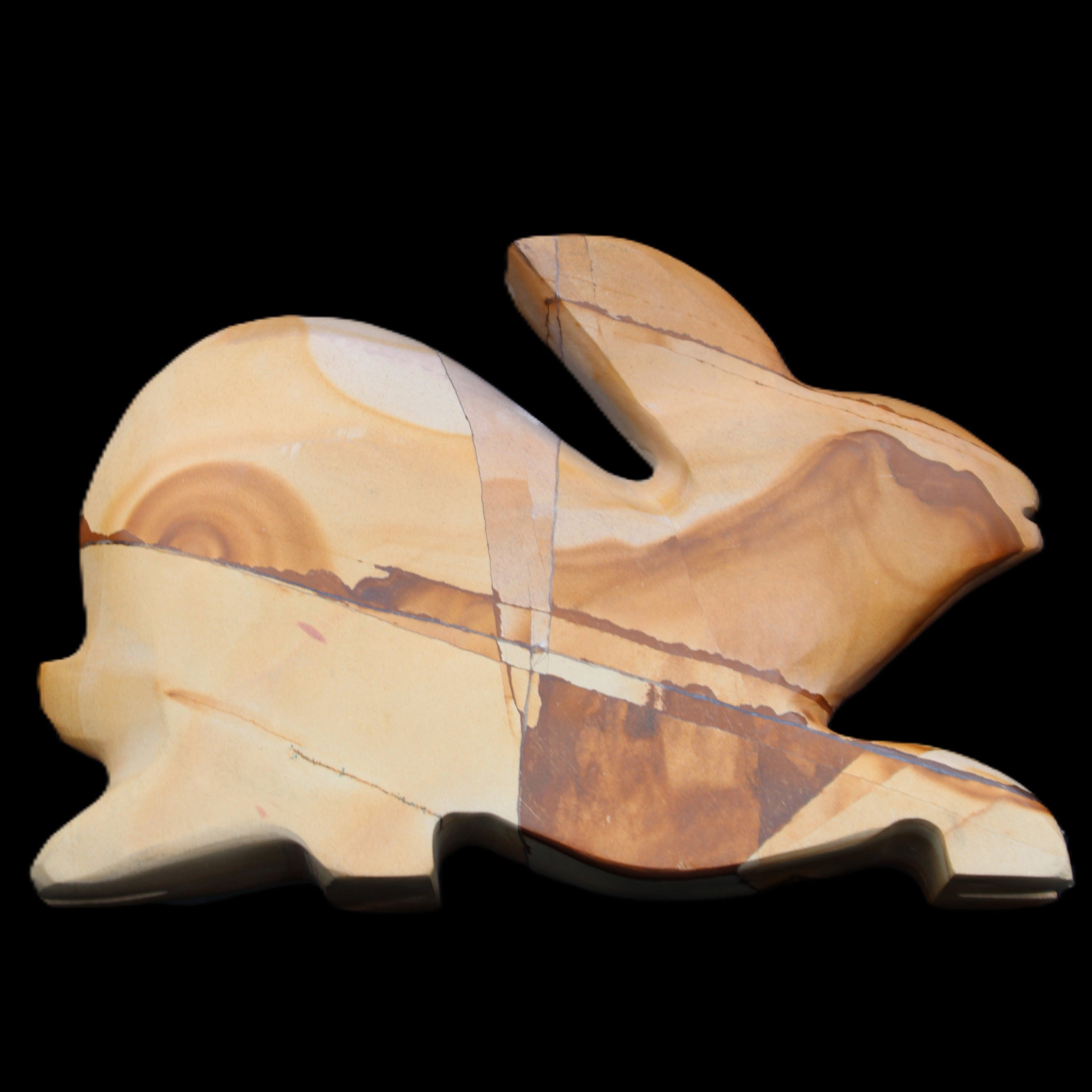 Teakwood marble hand-carved Rabbit 155*105*25mm 571g in sunlight - Rocks and Things Store