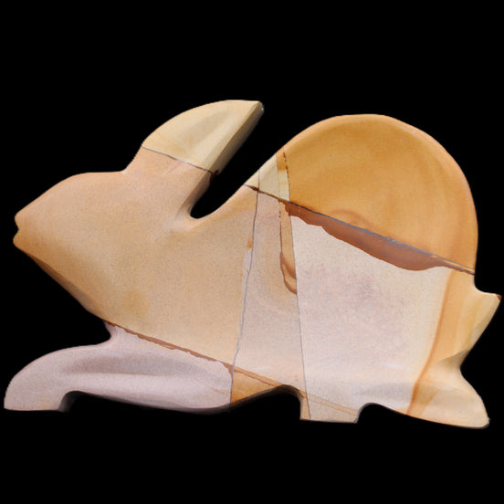 Teakwood marble hand-carved Rabbit 155*102*19mm 477g in sunlight - Rocks and Things Store
