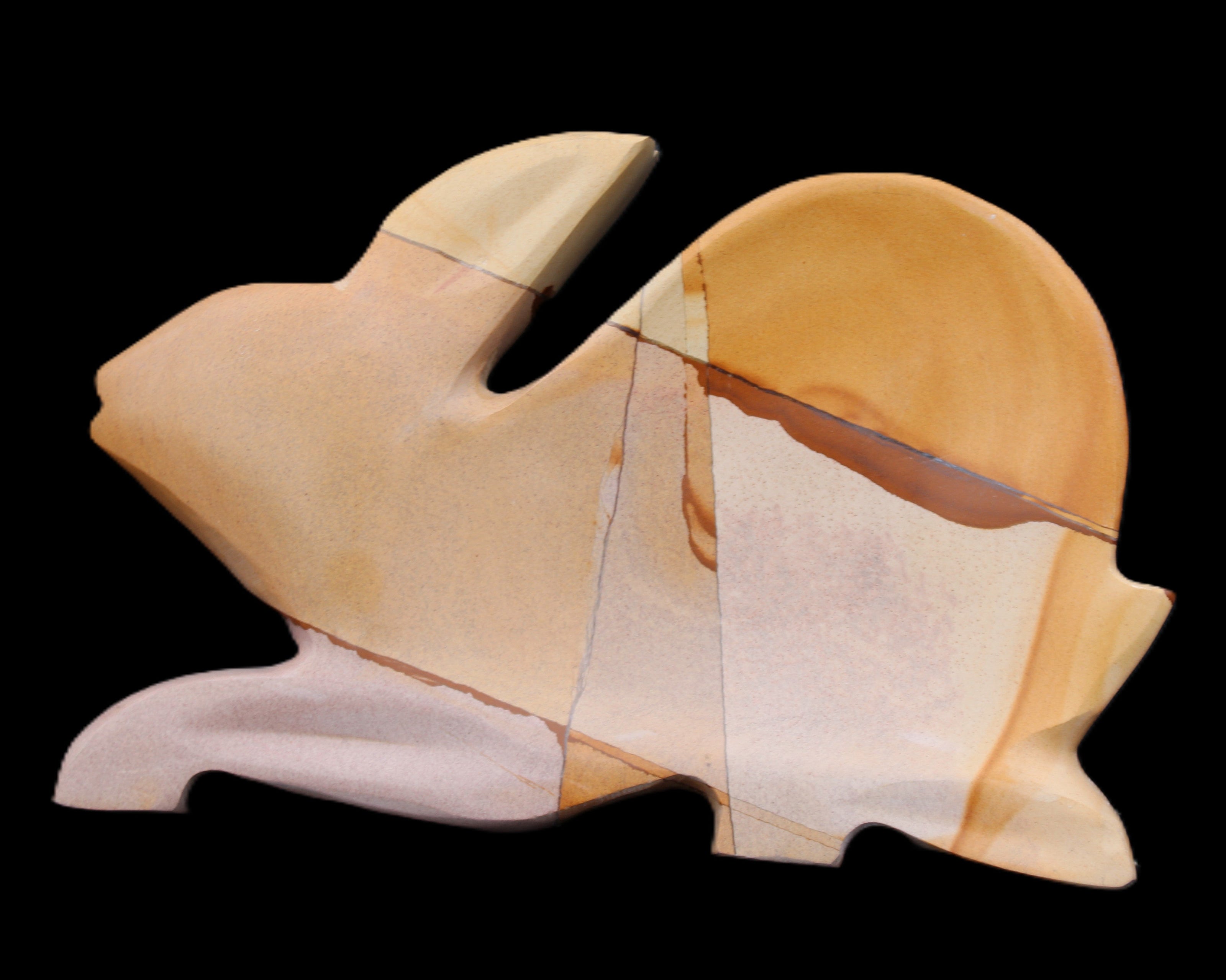 Teakwood marble hand-carved Rabbit 155*102*19mm 477g in sunlight - Rocks and Things Store