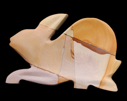 Teakwood marble hand-carved Rabbit 155*102*19mm 477g in sunlight - Rocks and Things Store
